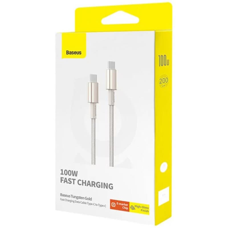 CABLU alimentare si date Baseus Tungsten, Fast Charging Data Cable pt. smartphone, USB Type-C la USB Type-C 100W, braided, 2m, galben "P10319800G21-01" - 6932172655549 — miniatură