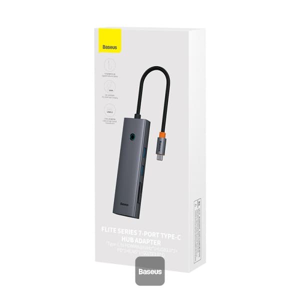 DOCKING STATION Baseus UltraJoy 7 in 1, input USB Type-C, output HDMI4K@60Hz x 1, USB3.0 x 2, PD x 1, card reader SD/micro SD x 1, RJ45 x 1, gri "B00052805813-00" - 6932172630744 — miniatură