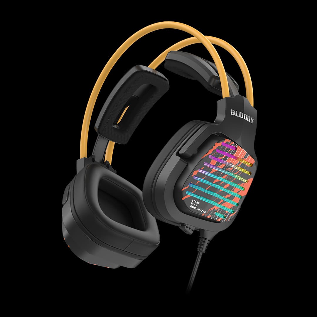 Casti A4Tech - gaming "Bloody", Over-Ear, utilizare multimedia, cu fir 2m, USB, 7.1 Virtual USB, difuzor 50mm, microfon pe fir, iluminare RGB, negru, "G565" — miniatură