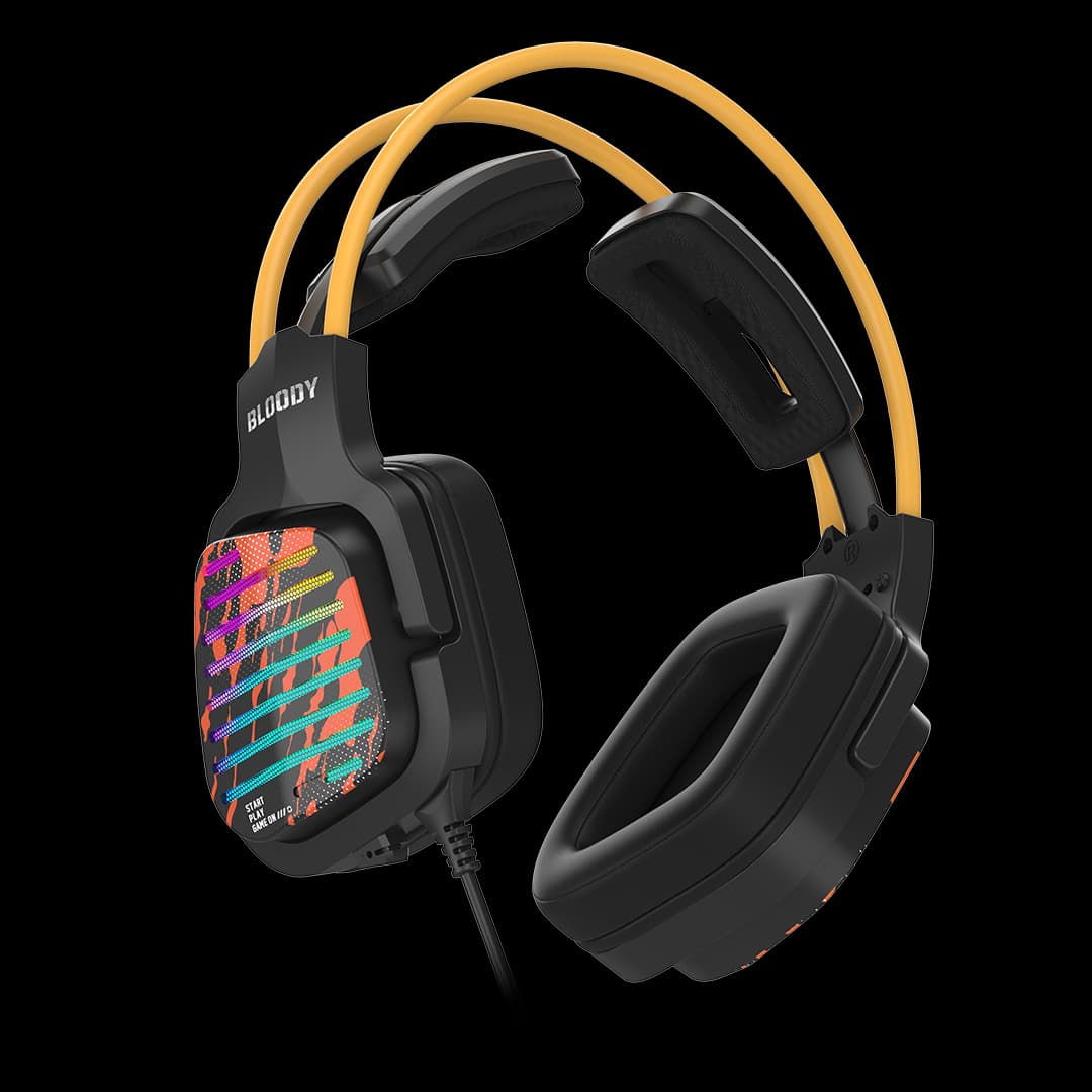 Casti A4Tech - gaming "Bloody", Over-Ear, utilizare multimedia, cu fir 2m, USB, 7.1 Virtual USB, difuzor 50mm, microfon pe fir, iluminare RGB, negru, "G565" — miniatură