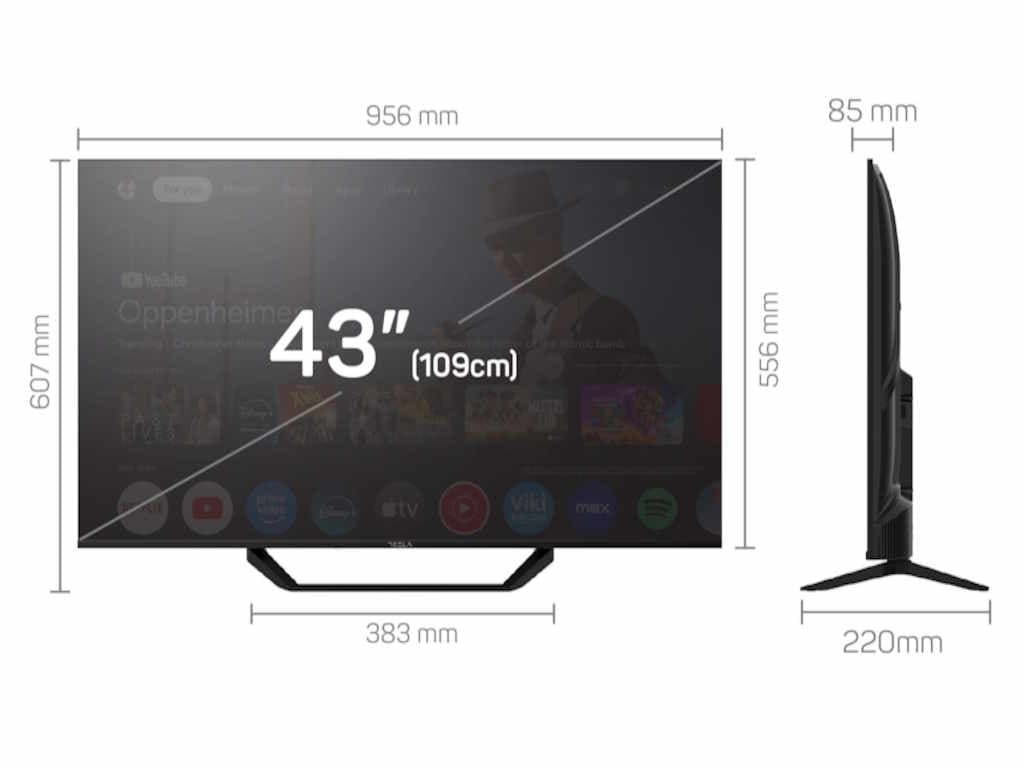 Tesla Google TV DLED 43E655BUS, 109 cm, UHD, negruDVB-T/T2/C/S/S2, 270cd/m2, VESA 200x200mm "43E655BUS" — miniatură
