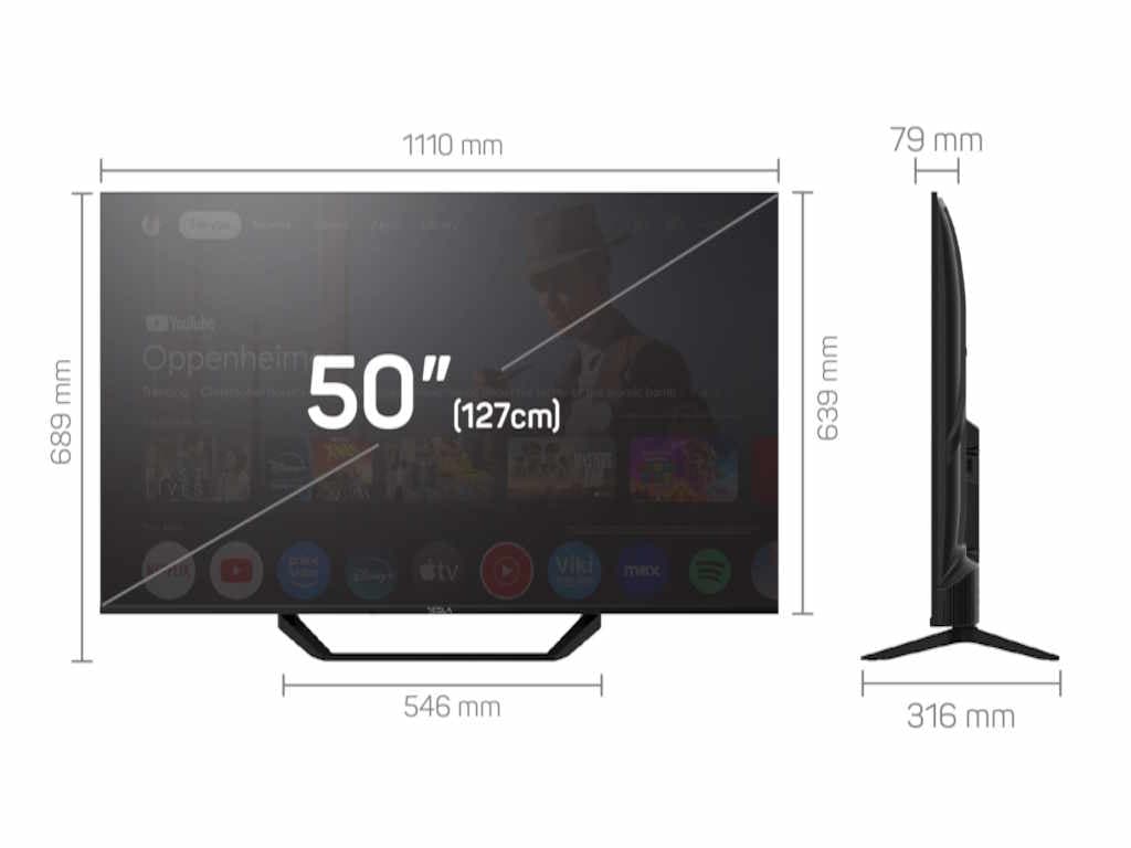 Tesla Google TV DLED 50E655BUS, 127 cm, UHD, negruDVB-T/T2/C/S/S2, 260cd/m2, CI+, VESA 200x300mm "50E655BUS" — miniatură