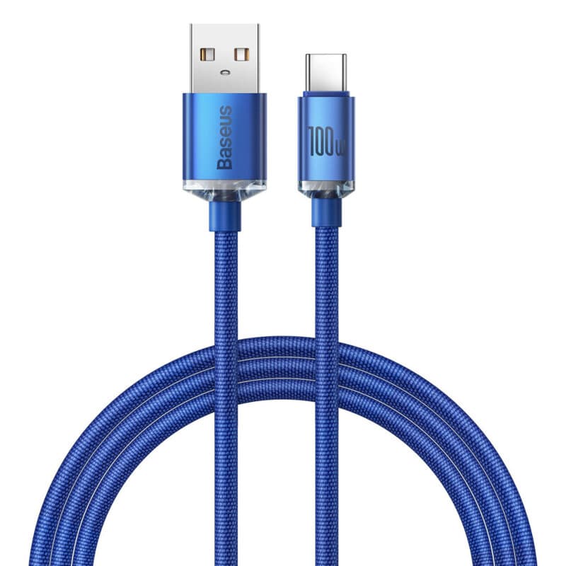 CABLU alimentare si date Baseus Crystal Shine, Fast Charging Data Cable pt. smartphone, USB la USB Type-C 100W, 2m, braided, albastru "CAJY000503" - 6932172602840