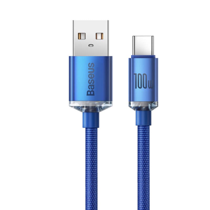 CABLU alimentare si date Baseus Crystal Shine, Fast Charging Data Cable pt. smartphone, USB la USB Type-C 100W, 2m, braided, albastru "CAJY000503" - 6932172602840 — miniatură