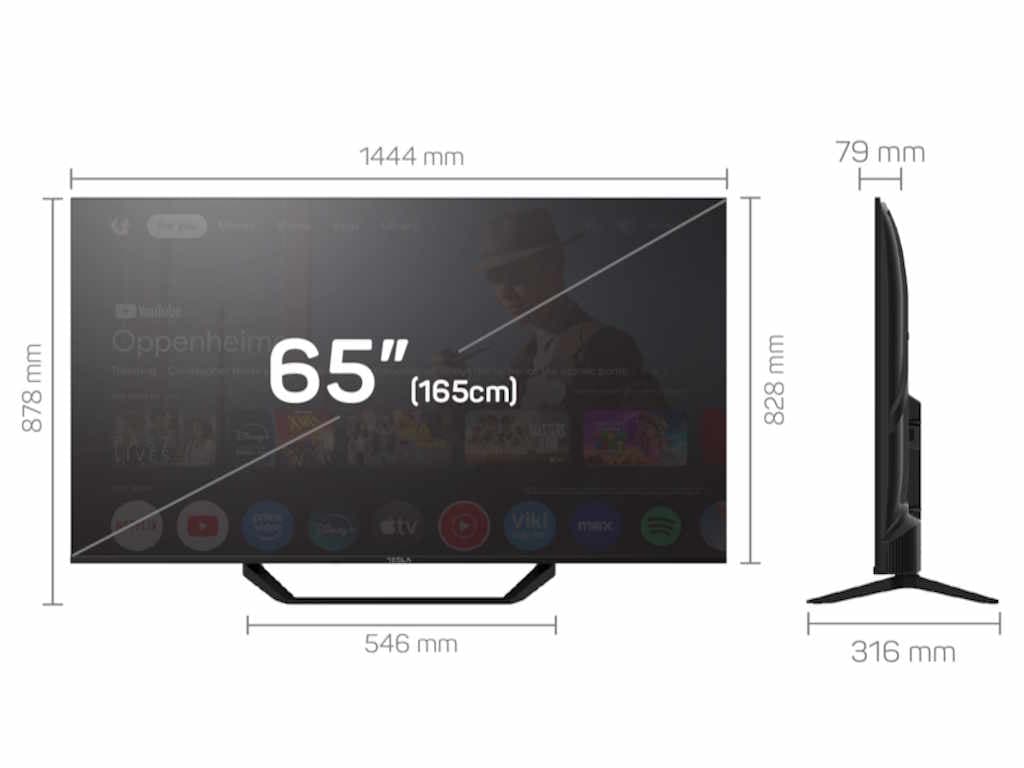 Tesla Google TV DLED 65E655BUS, 165 cm, UHD, blackDVB-T/T2/C/S/S2, 250cd/m2, VESA 200x499 mm "65E655BUS"