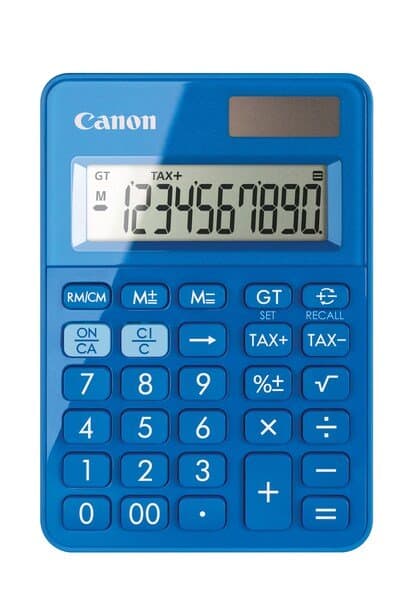 Calculator de birou Canon, LS-100KB BL, Blue, LCD 10-digit, dim. car. 12 mm, Dual-Power (solara si baterie LR44), dim. 118.5x83x22mm, 90g, (incl.TV 0.80lei),"6992C001AA"