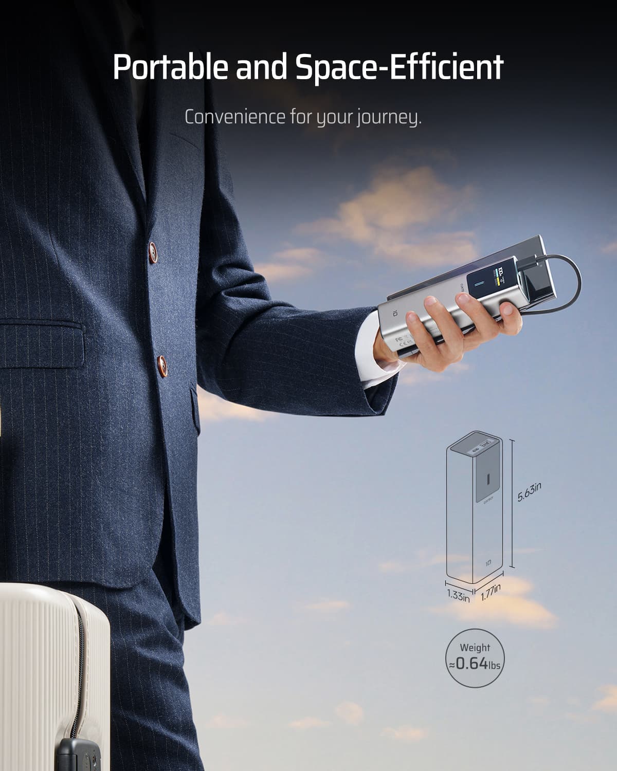 POWER BANK Cuktech P+ Series 1C1A, 10000mAh, 150W, 1 x USB; 1 x USB Type-C, digital display pt. status baterie, gri "CKPB100PGLBK" — miniatură