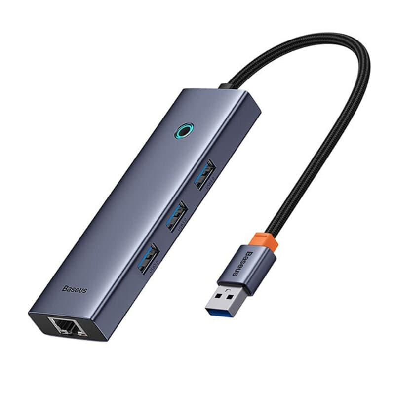 DOCKING STATION Baseus UltraJoy 4 in 1, input USB, output RJ-45 x 1, USB3.0 x 3, gri "B0005280A813-01" - 6932172630805 — miniatură