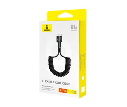CABLU alimentare si date Baseus Fish-eye, Fast Charging Data Cable pt. smartphone, USB Type-C la USB Type-C 100W, spiralat, 1m, negru "P10320203111-00" - 6932172658007 — miniatură