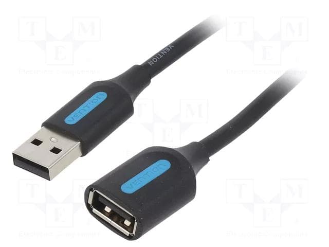 Cablu USB prelungitor Vention, USB 2.0 (T) la USB 2.0 (M), 1m, negru, "CBIBF" - 6922794748491