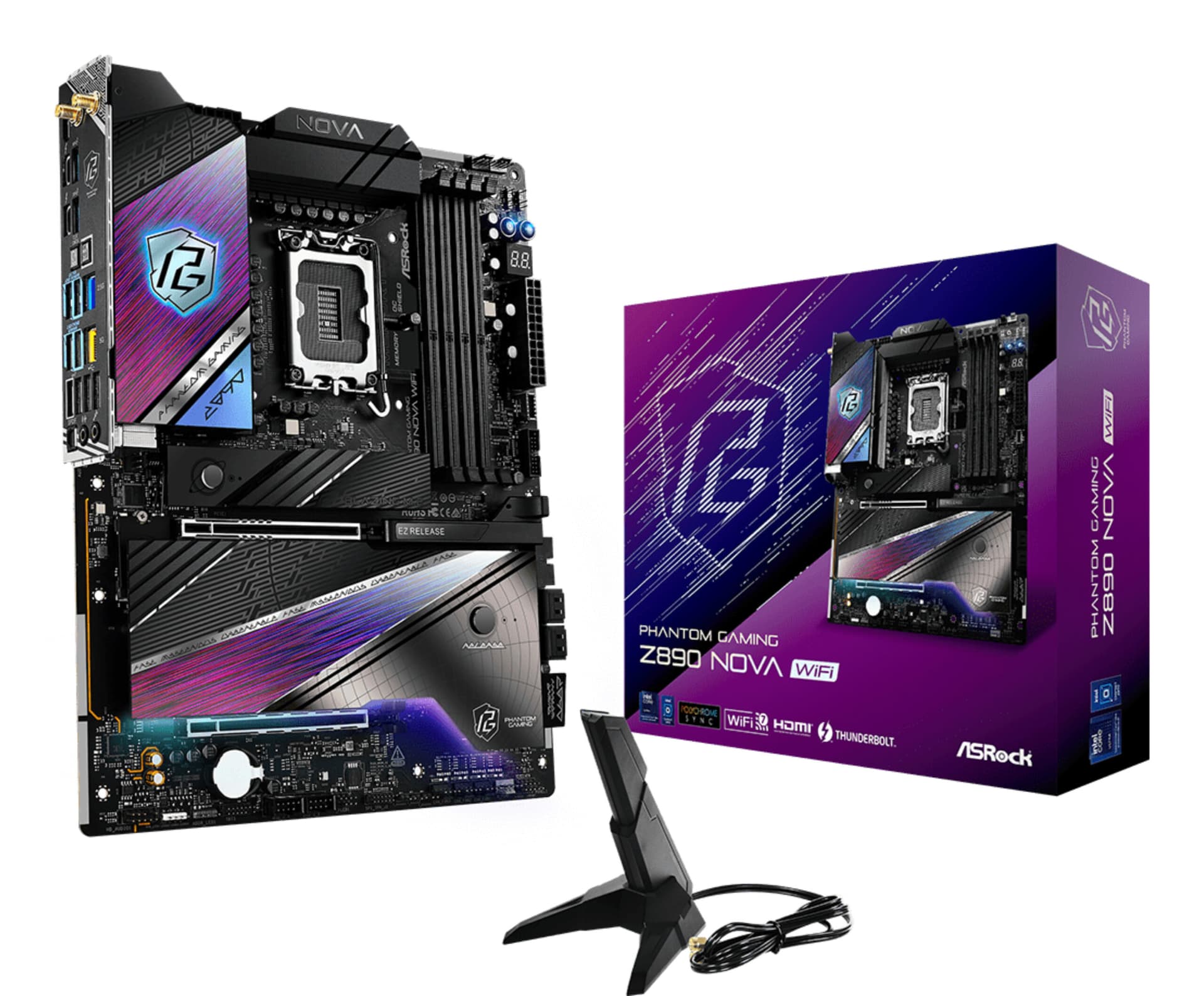 Placa de baza ASRock Z890 Nova WiFi Mainboard, Sockel LGA 1851, Intel Z890, ATX, DDR5 "90-MXBPS0-A0UAYZ"