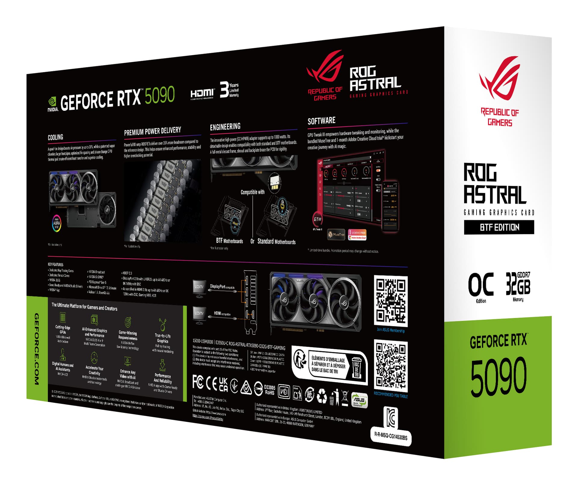 Placa video ASUS ROG-ASTRAL-RTX5090-O32G-BTF-GAMING NVIDIA GeForce RTX 5090 32 GB GDDR7 "90YV0NF0-M0NA00" — miniatură