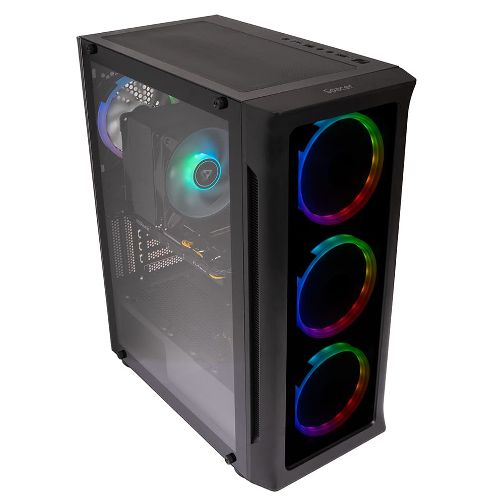 Sistem Desktop PC Gaming Spacer Conqueror, Ryzen 5 9600X, 32 GB DDR5, 2 TB SSD, Radeon RX 9060 XT Challenger 8GB OC, No OS, negru, "SPACER-Conqueror-10VN" - 5949046616149 — miniatură