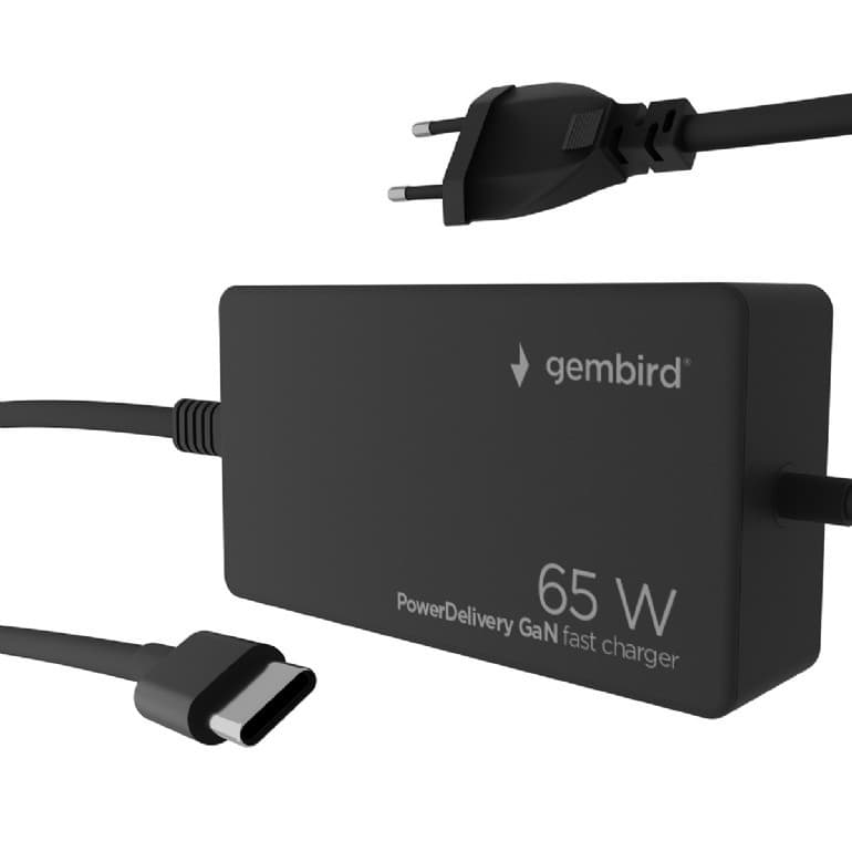 ALIMENTATOR Notebook Universal AC-DC, GEMBIRD, 65W - tensiuni 5V/9V/12V/15V/20V DC la 3.25 A max, protectie la supratensiuni, scurtcircuit, supraincalzire, supraincarcare, USB-C, negru, "NPA-AC-PDQC65-01" — miniatură