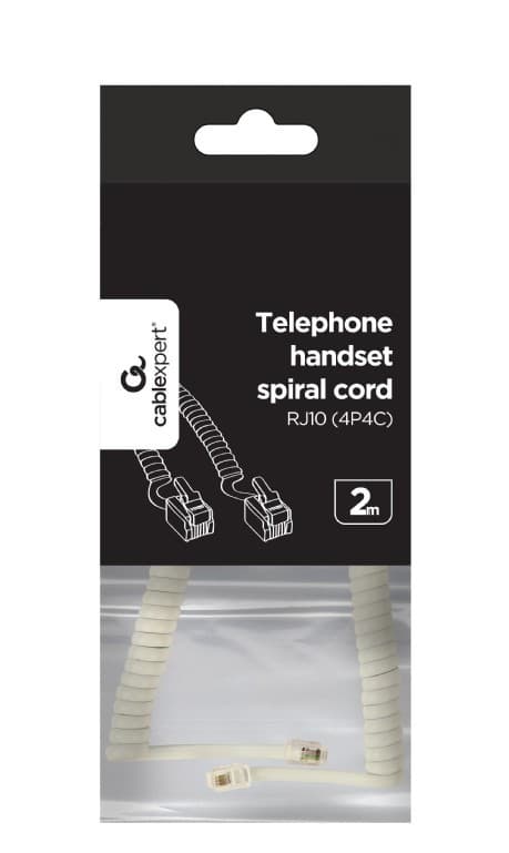 CABLU TELEFONIC GEMBIRD 4P4C, 2m, RJ10, white, spiralat, "TC4P4CS-2M-W" — miniatură