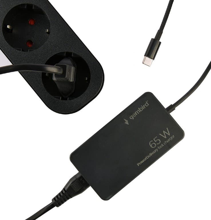 ALIMENTATOR Notebook Universal AC-DC, GEMBIRD, 65W - tensiuni 5V/9V/12V/15V/20V DC la 3.25 A max, protectie la supratensiuni, scurtcircuit, supraincalzire, supraincarcare, USB-C, negru, "NPA-AC-PDQC65-01" — miniatură