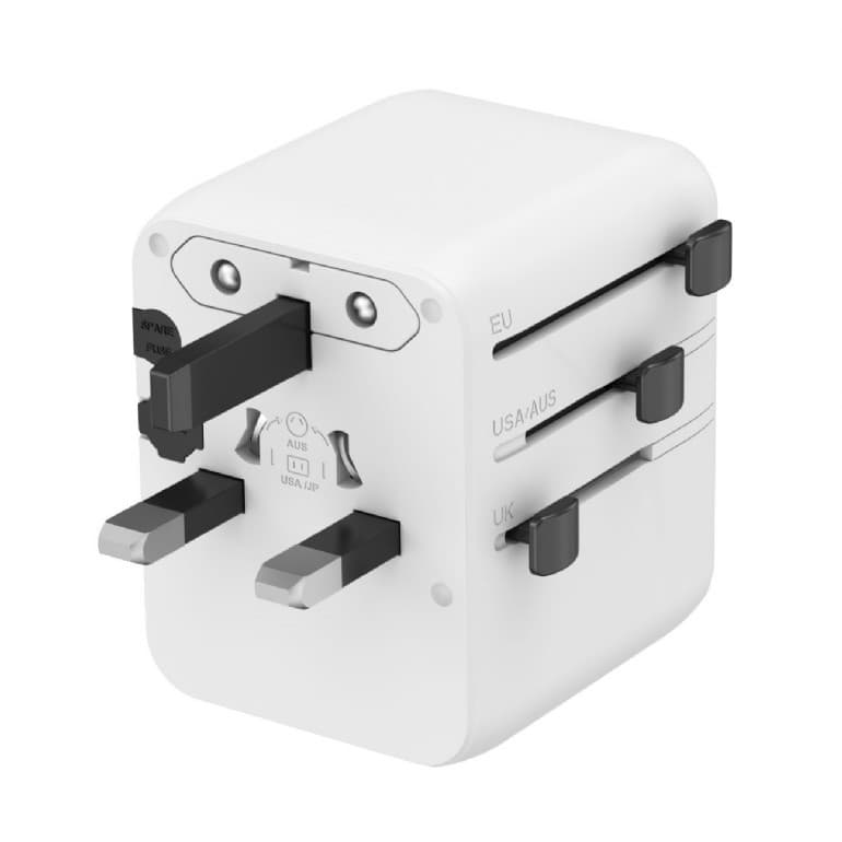 ADAPTOR GEMBIRD, universal, conectori: US/UK/EU/AU, 2x USB Type-C PD 20W, 1x USB-A QC 18W, siguranta 10A, max. 2500W, alb, "TPA-1A2C20-01-W" — miniatură