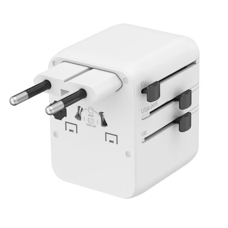 ADAPTOR GEMBIRD, universal, conectori: US/UK/EU/AU, 2x USB Type-C PD 20W, 1x USB-A QC 18W, siguranta 10A, max. 2500W, alb, "TPA-1A2C20-01-W" — miniatură