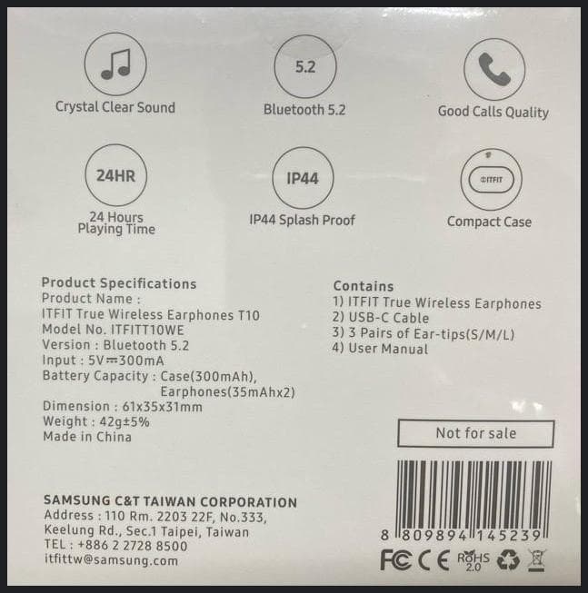 Samsung True Wireless In-Ear Buds T10 Wh "ITFITT10WE" — miniatură