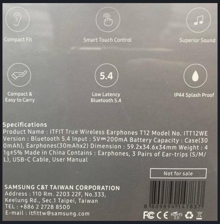 Samsung True Wireless In-Ear Buds T12 Wh "ITFITT12WE" — miniatură