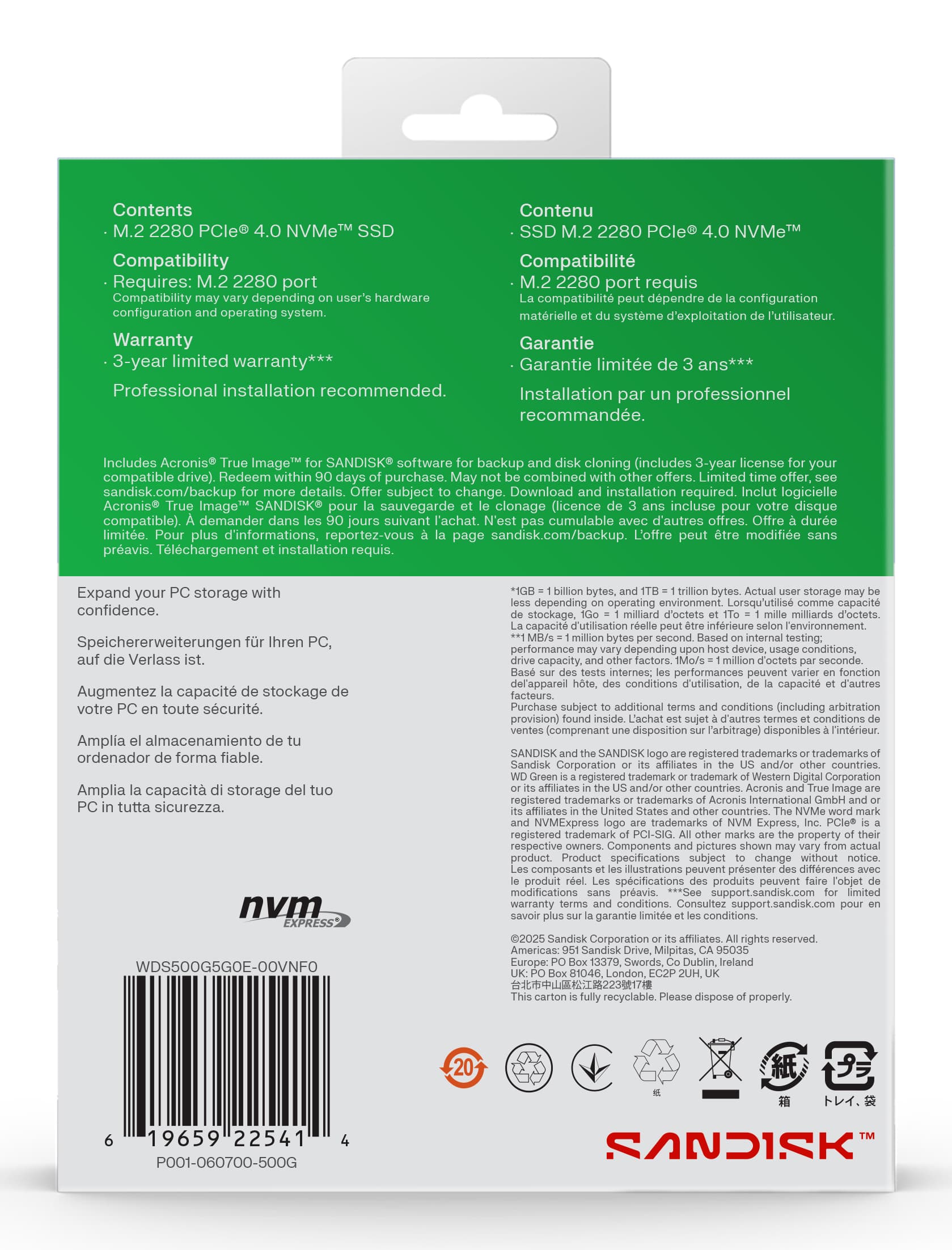 SSD PCIE G4 M.2 NVME 500GB/GREEN SN3000 WDS500G4G0E WDC "WDS500G4G0E" — miniatură