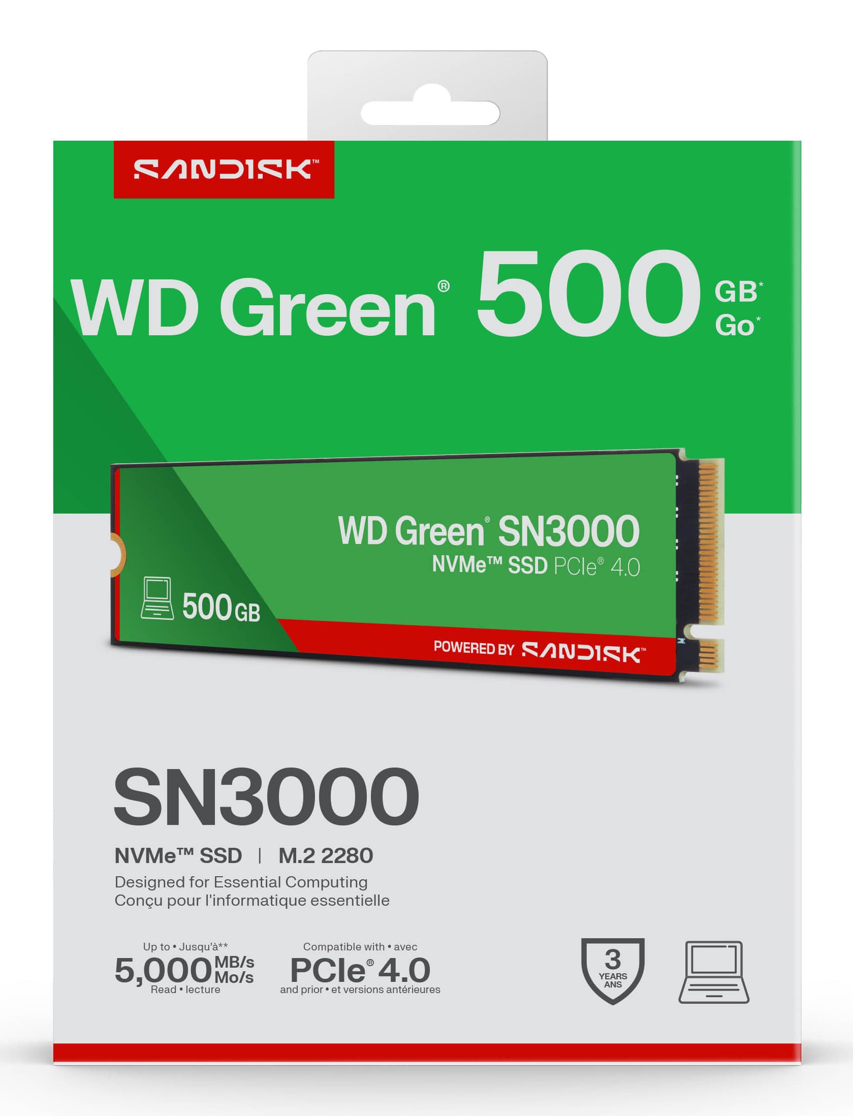 SSD PCIE G4 M.2 NVME 500GB/GREEN SN3000 WDS500G4G0E WDC "WDS500G4G0E" — miniatură