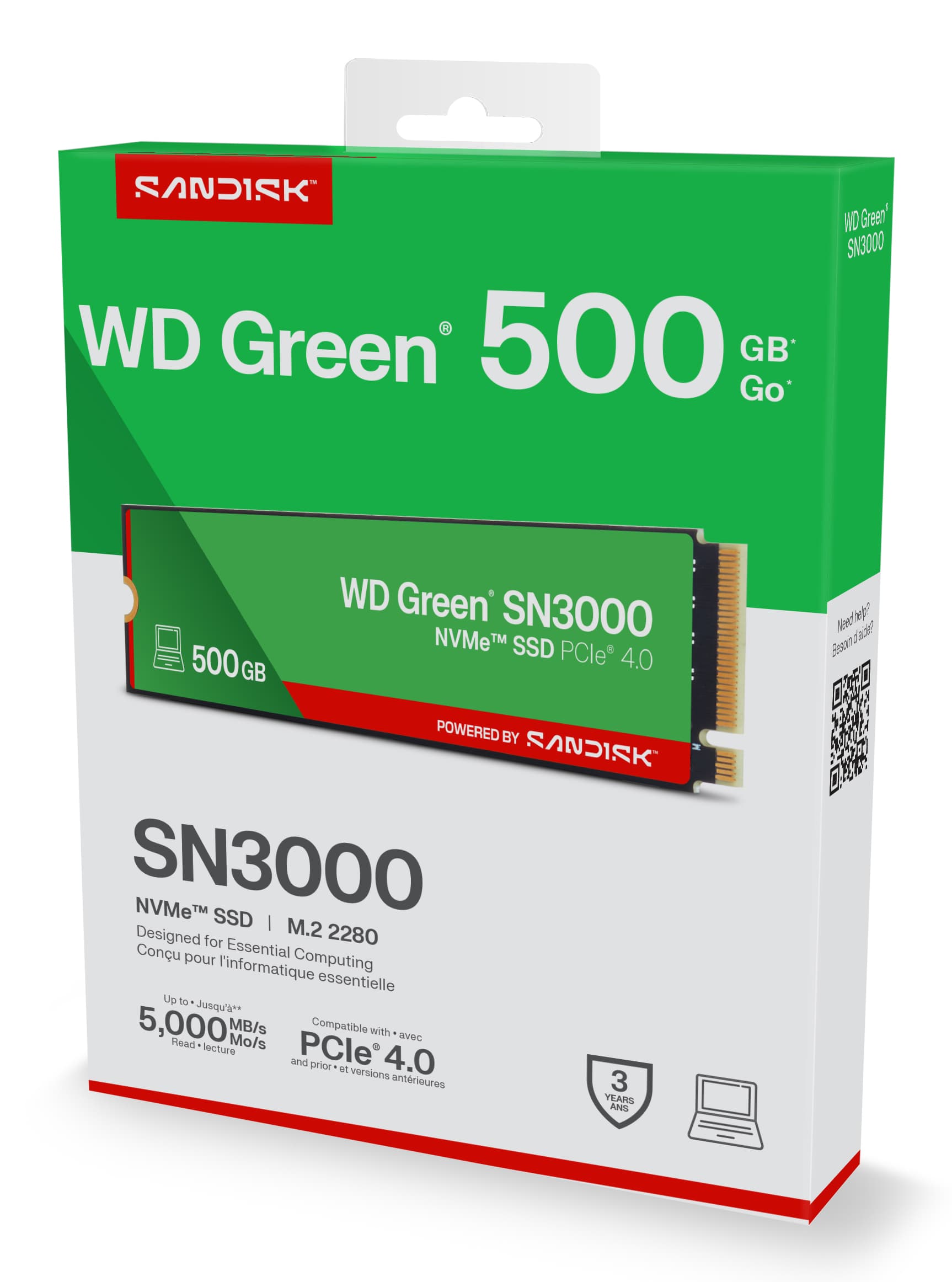 SSD PCIE G4 M.2 NVME 500GB/GREEN SN3000 WDS500G4G0E WDC "WDS500G4G0E" — miniatură