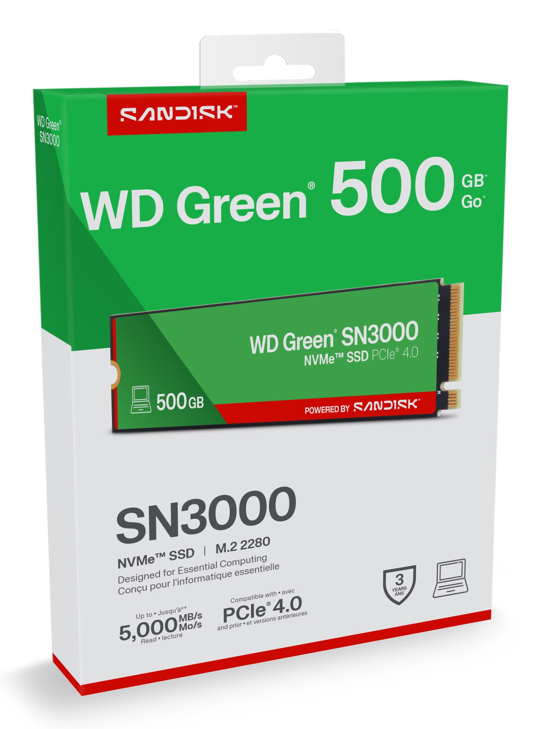 SSD PCIE G4 M.2 NVME 500GB/GREEN SN3000 WDS500G4G0E WDC "WDS500G4G0E" — miniatură