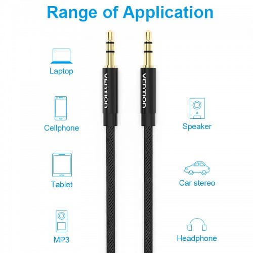 Cablu audio Vention, Jack 3.5mm (T) la Jack 3.5mm (T), 2m, AWG 29, PVC, negru, "BAGBH" — miniatură
