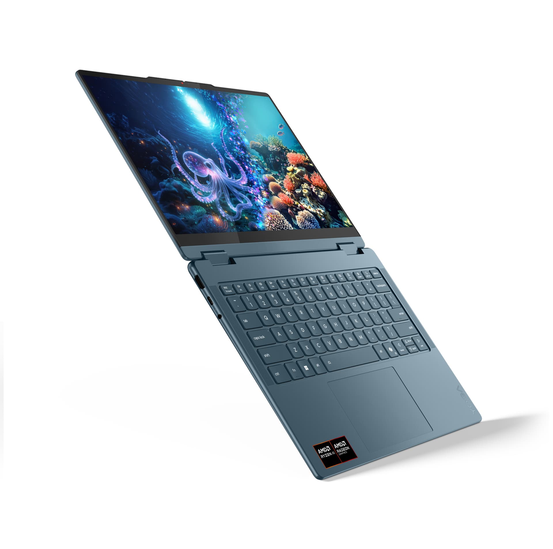 14 Yoga 7 2-in-1 14AKP10, WUXGA OLED Touch, Procesor AMD RyzenTM AI 5 340 (16M Cache, up to 4.8 GHz), 24GB LPDDR5X, 1TB SSD, AMD Radeon 840M, Win 11 Home, Tidal Teal, 3Yr Onsite Premium Care "83JR002ERM" — miniatură