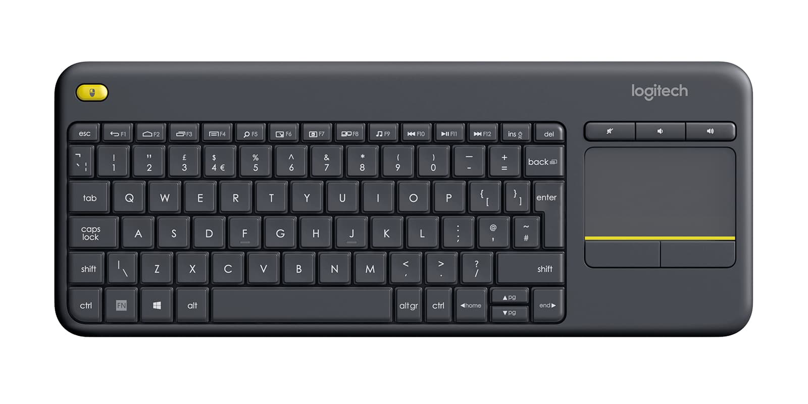 WIRELESS TOUCH KEYBOARD K400+/DARK - UK - 2.4GHZ INTNL "920-007143" — miniatură