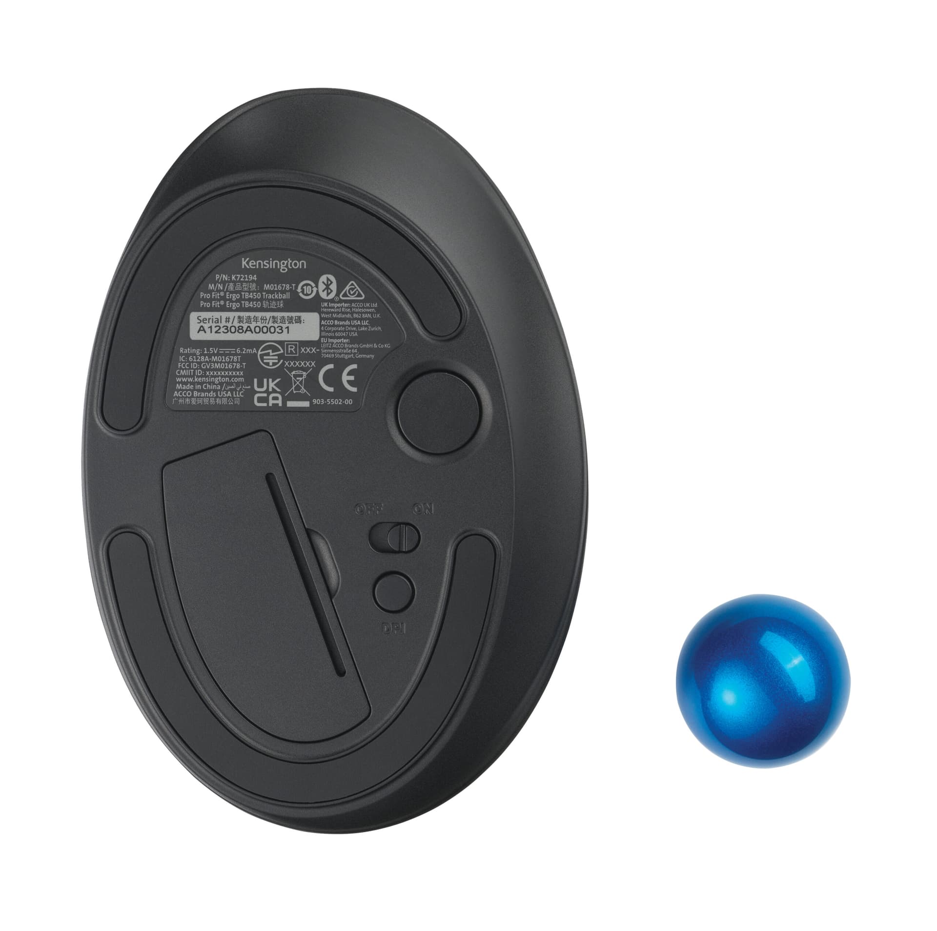 MOUSE Kensington - ergonomic, "Profit Ergo", PC sau NB, wireless, Bluetooth | 2.4GHz, optic, 1600 dpi, butoane/scroll 5/1, buton selectare viteza, negru, "TB450", "K72194WW" — miniatură