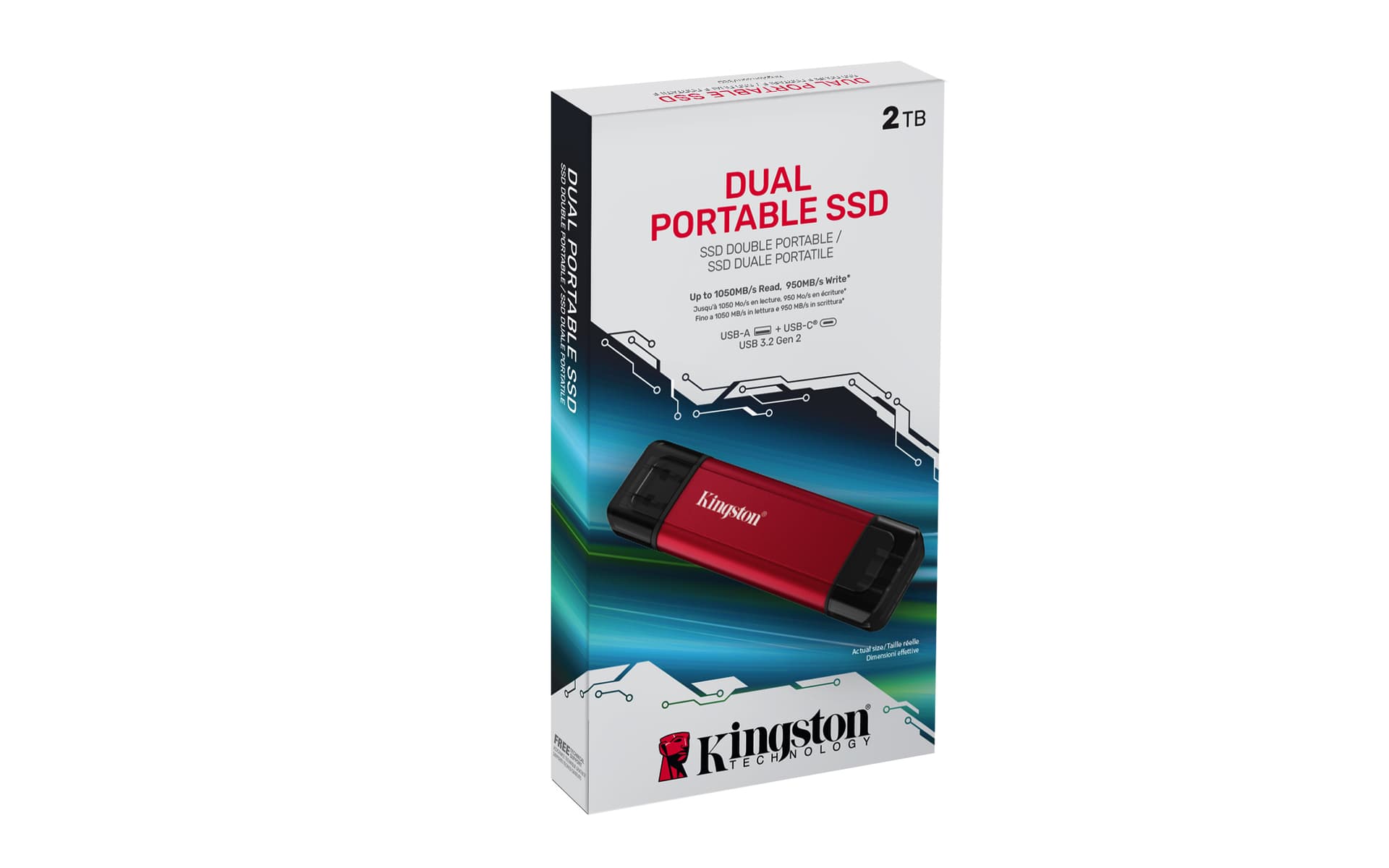 Kingston 2TB Dual USB-A/C Portable SSD, Up to 1050MB/s USB 3.2 Gen 2 "SPSD/2TB" — miniatură