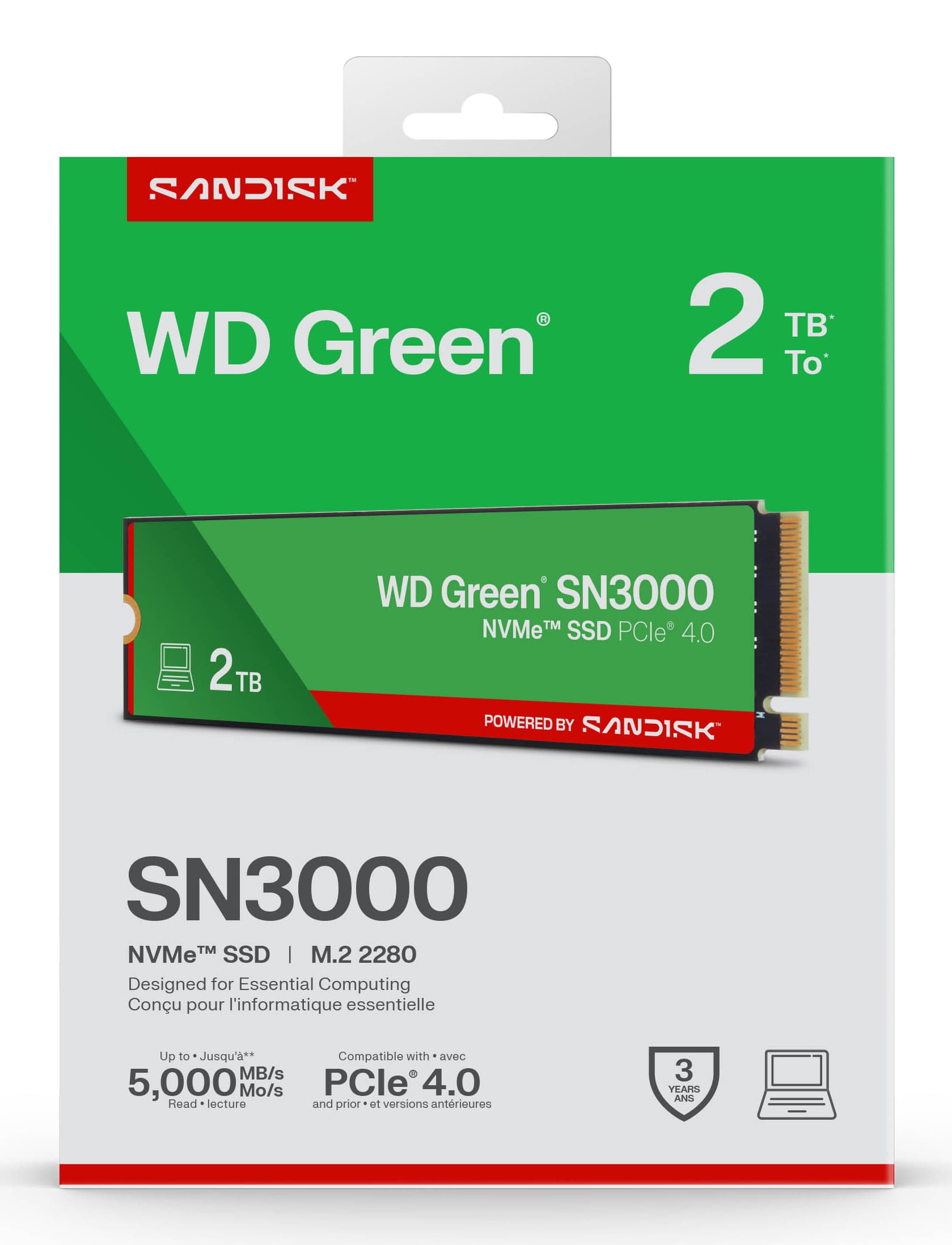 SSD PCIE G4 M.2 NVME 2TB/GREEN SN3000 WDS200T4G0E WDC "WDS200T4G0E" — miniatură