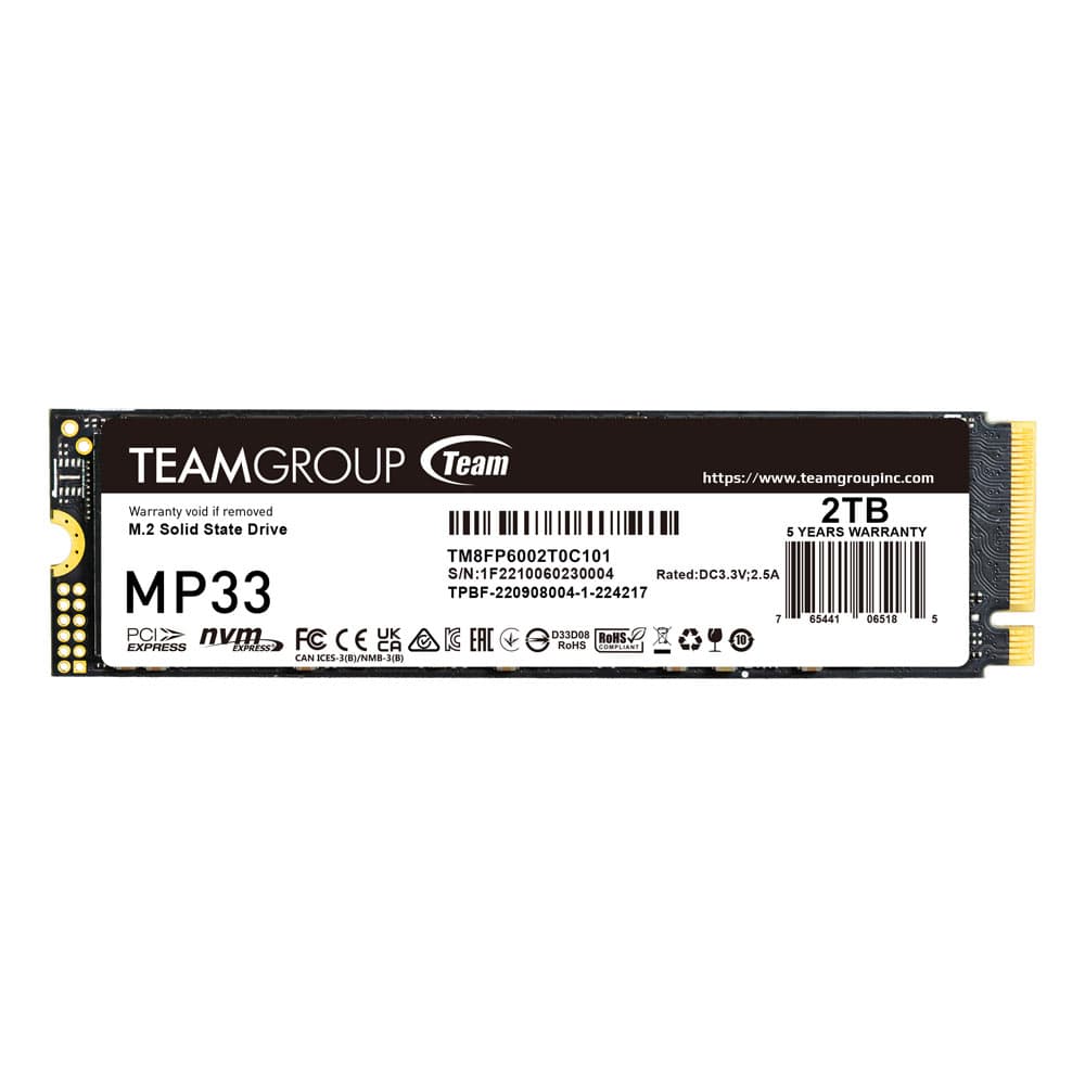 SSD TEAMGROUP MP33, 2TB, PCIe Gen3x4 M.2 2280, 3D TLC NAND NVMe, R/W: 1800/1500 MB/s, "TM8FP6002T0C101"