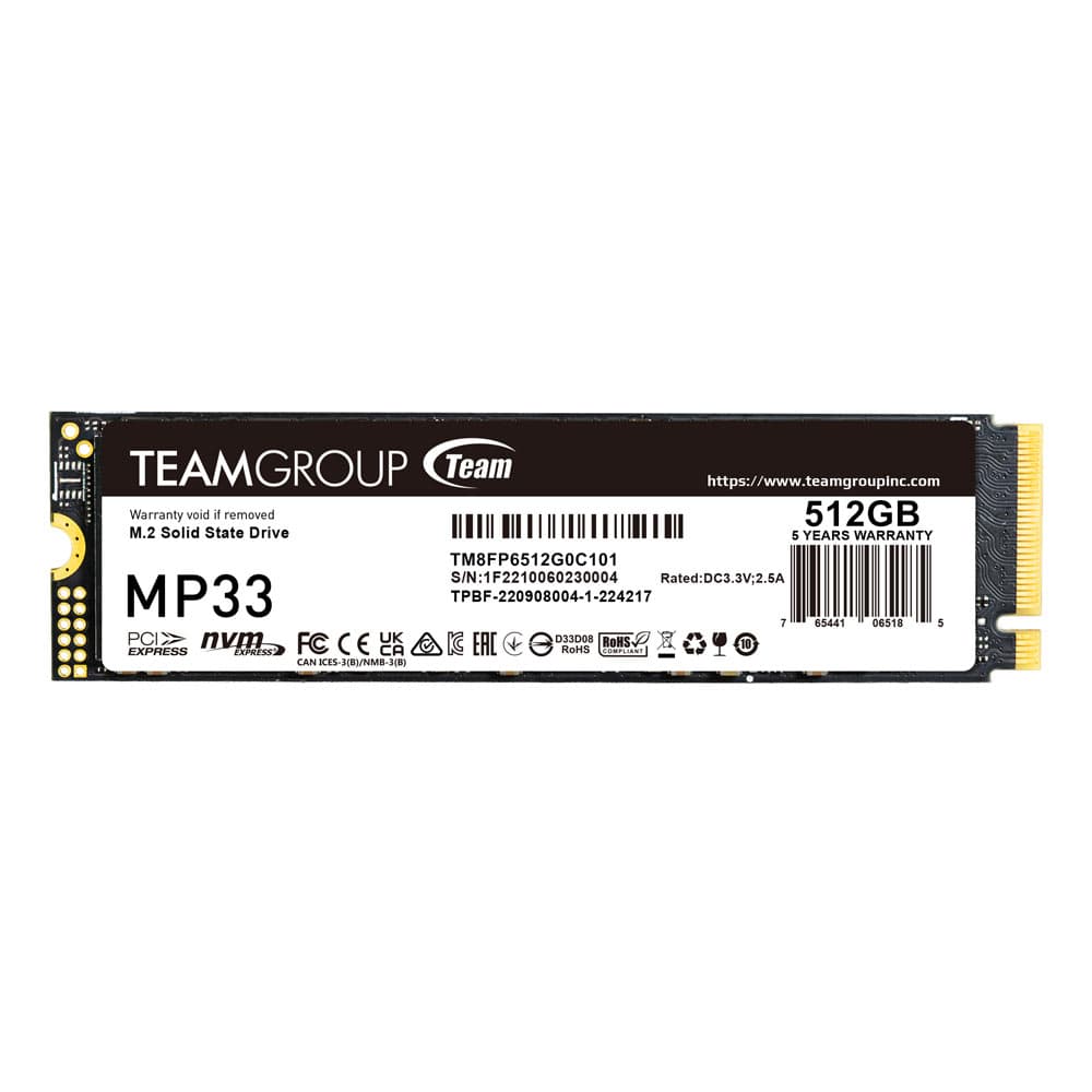 SSD TEAMGROUP MP33, 512GB, PCIe Gen3x4 M.2 2280, 3D TLC NAND NVMe, R/W: 1700/1400 MB/s, "TM8FP6512G0C101"