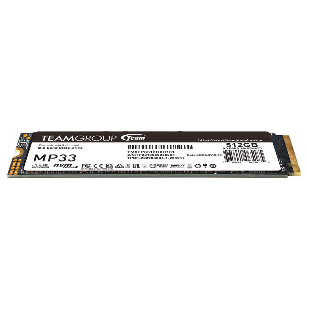 SSD TEAMGROUP MP33, 512GB, PCIe Gen3x4 M.2 2280, 3D TLC NAND NVMe, R/W: 1700/1400 MB/s, "TM8FP6512G0C101" — miniatură