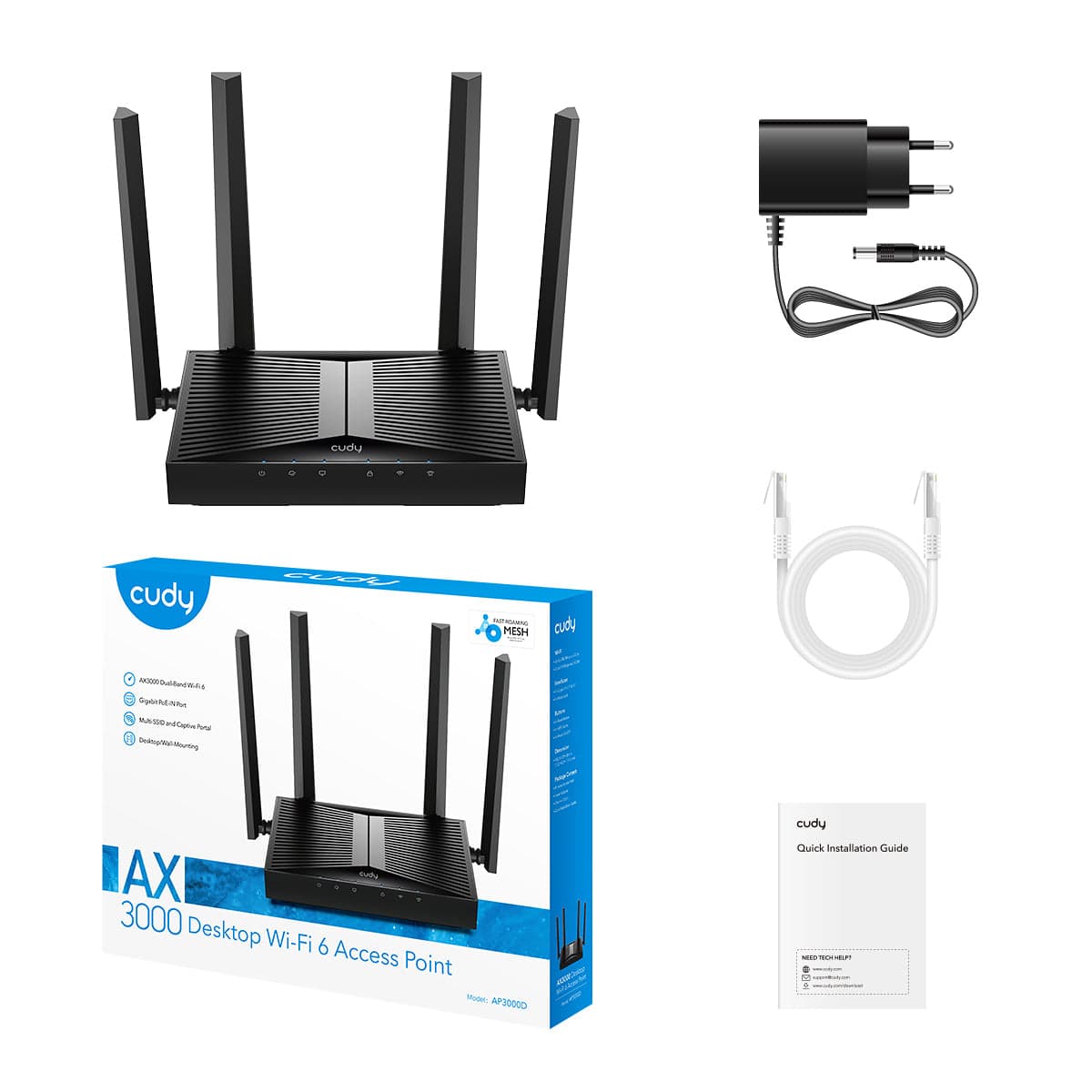 Cudy AX3000 Dual Band Desktop Wi-Fi 6 Access Point, Gigabit LAN/WLAN PoE "AP3000D" — miniatură