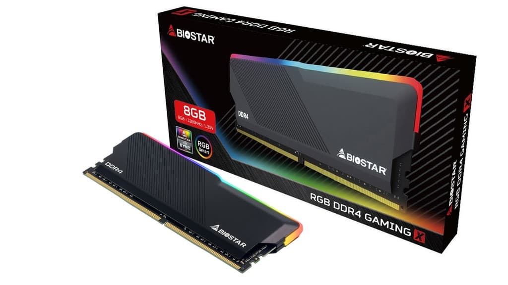 Memorie DDR Biostar "Hynix", 8GB, DDR4, 3200 MHz, 1 modul, radiator, RGB, 1.35V, CL18-22-22-42, "DMD32EU4R8" — miniatură