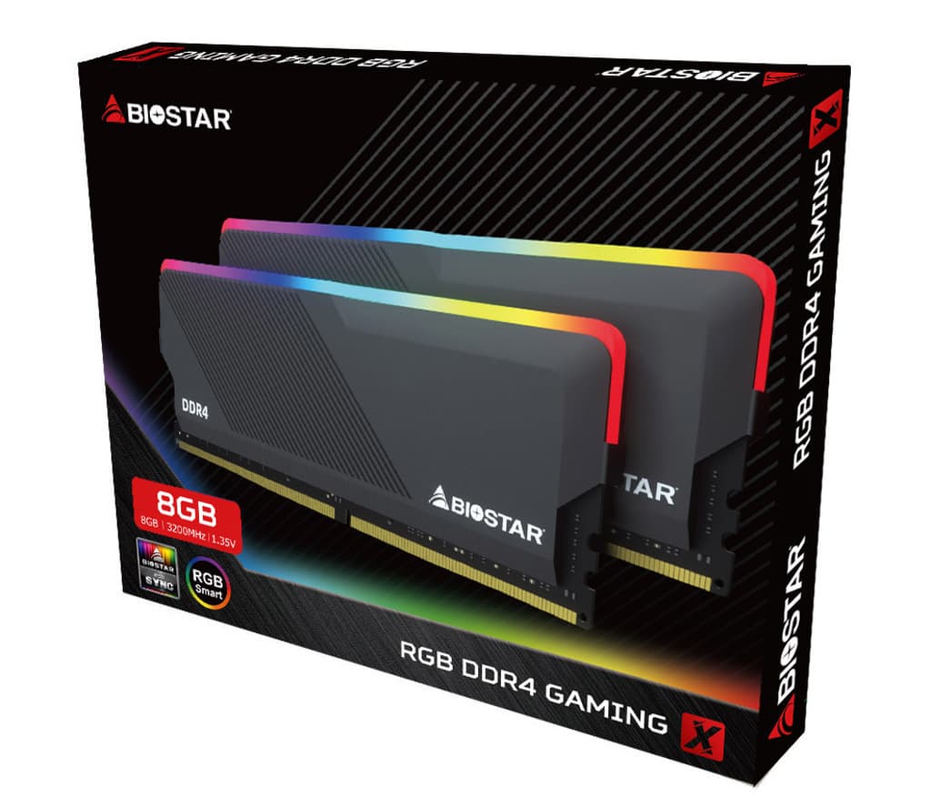 Memorie DDR Biostar "Hynix", 8GB, DDR4, 3200 MHz, 1 modul, radiator, RGB, 1.35V, CL18-22-22-42, "DMD32EU4R8" — miniatură