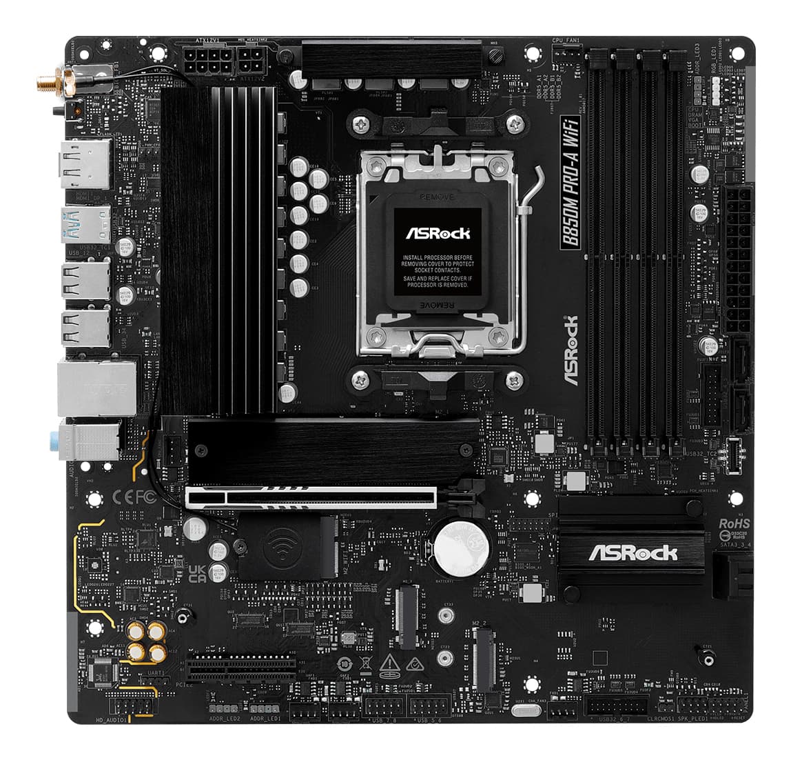 Placa de baza ASRock,ATX,AM5,AMD B850,PCI Express 5.0 x16 x 1,PCI Express 4.0 x16 x 1,AMD Radeon Graphics,10/100/1000/2500 Mbps,Sata III x 4, M2 x 4, HDMI, USB, WI-FI,BT, 7.1 "B850M PRO-A WIFI" — miniatură