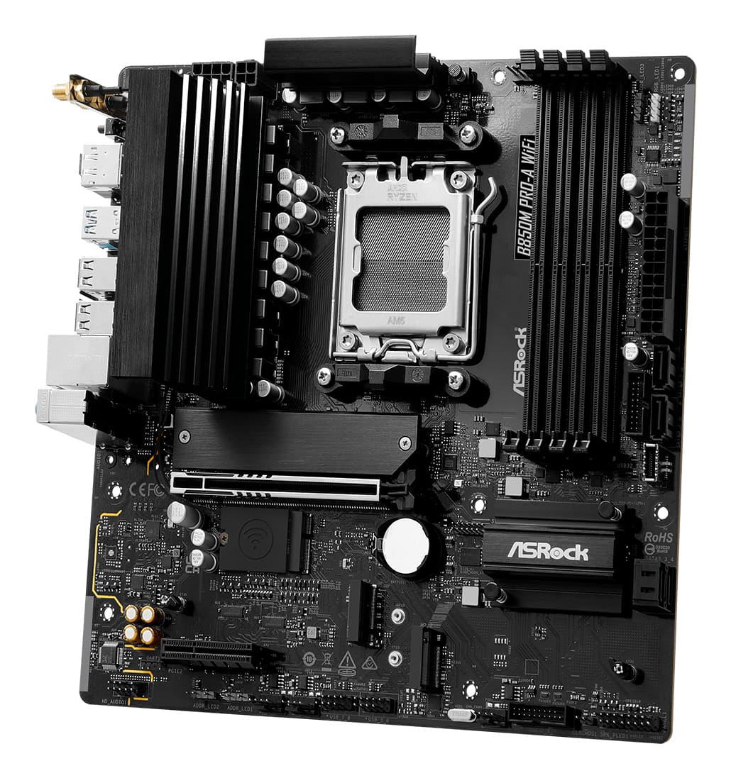 Placa de baza ASRock,ATX,AM5,AMD B850,PCI Express 5.0 x16 x 1,PCI Express 4.0 x16 x 1,AMD Radeon Graphics,10/100/1000/2500 Mbps,Sata III x 4, M2 x 4, HDMI, USB, WI-FI,BT, 7.1 "B850M PRO-A WIFI" — miniatură