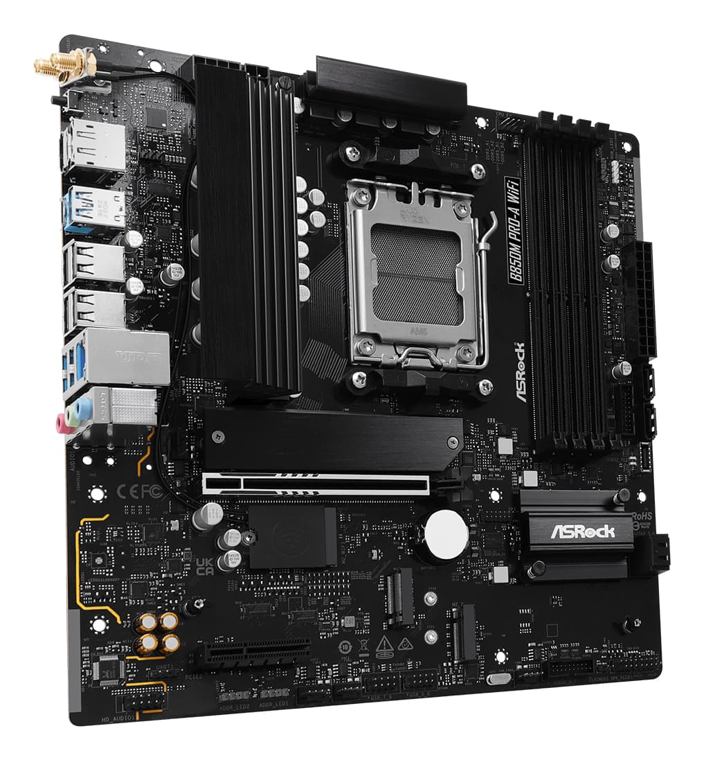 Placa de baza ASRock,ATX,AM5,AMD B850,PCI Express 5.0 x16 x 1,PCI Express 4.0 x16 x 1,AMD Radeon Graphics,10/100/1000/2500 Mbps,Sata III x 4, M2 x 4, HDMI, USB, WI-FI,BT, 7.1 "B850M PRO-A WIFI" — miniatură