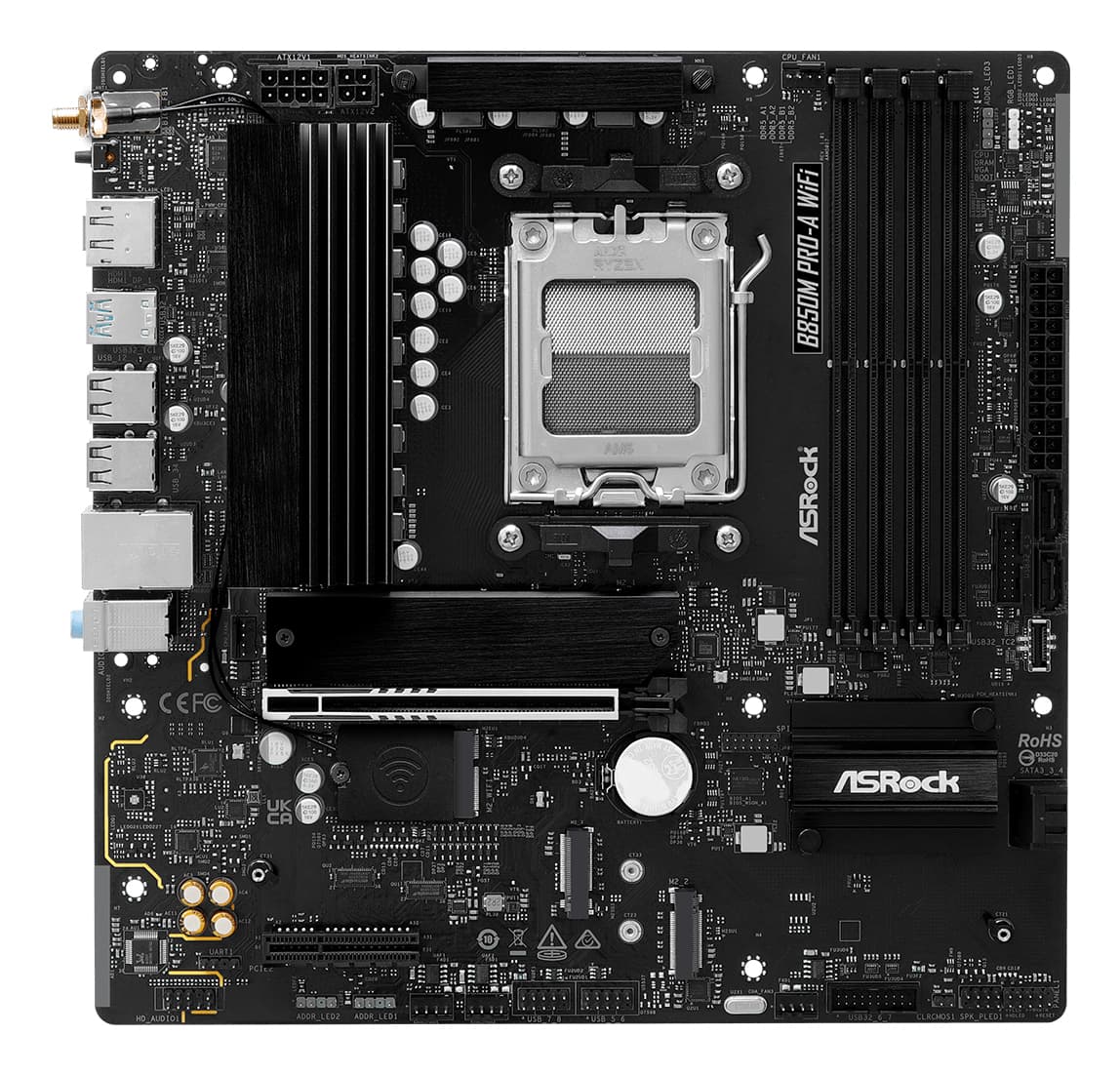 Placa de baza ASRock,ATX,AM5,AMD B850,PCI Express 5.0 x16 x 1,PCI Express 4.0 x16 x 1,AMD Radeon Graphics,10/100/1000/2500 Mbps,Sata III x 4, M2 x 4, HDMI, USB, WI-FI,BT, 7.1 "B850M PRO-A WIFI" — miniatură