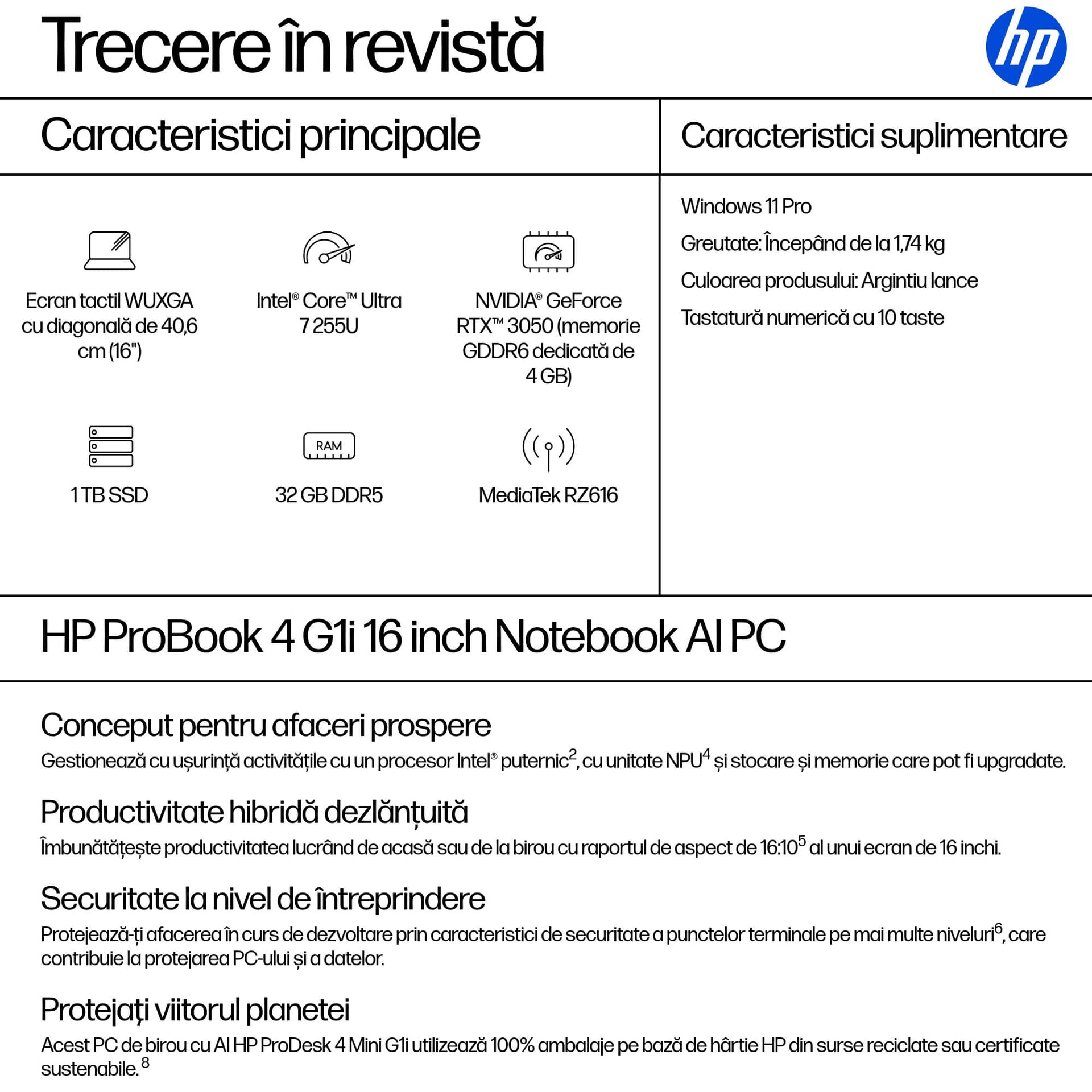 NB PB 4 G1I CU7-255U 16"/32GB/1TB W11P C14P0ET HP "C14P0ET" — miniatură