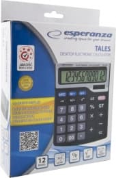 Calculator de birou Esperanza Tales ECL101 solar sau baterie cu 12 Digits Negru "ECL101" — miniatură
