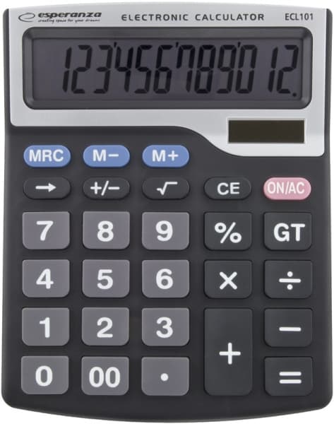 Calculator de birou Esperanza Tales ECL101 solar sau baterie cu 12 Digits Negru "ECL101" — miniatură