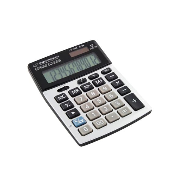 Calculator de birou Esperanza Newton ECL102 solar sau baterie cu 12 Digits Negru/Gri "ECL102"