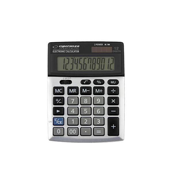 Calculator de birou Esperanza Newton ECL102 solar sau baterie cu 12 Digits Negru/Gri "ECL102" — miniatură