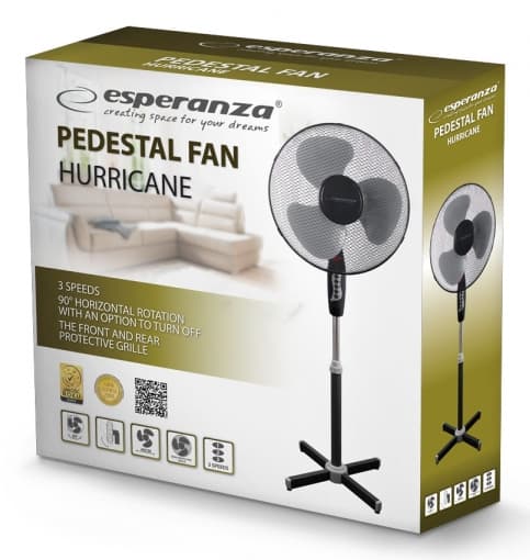 Ventilator cu picior Esperanza Hurricane EHF001KE diametru 40cm 50W Negru/Gri "EHF001KE" — miniatură